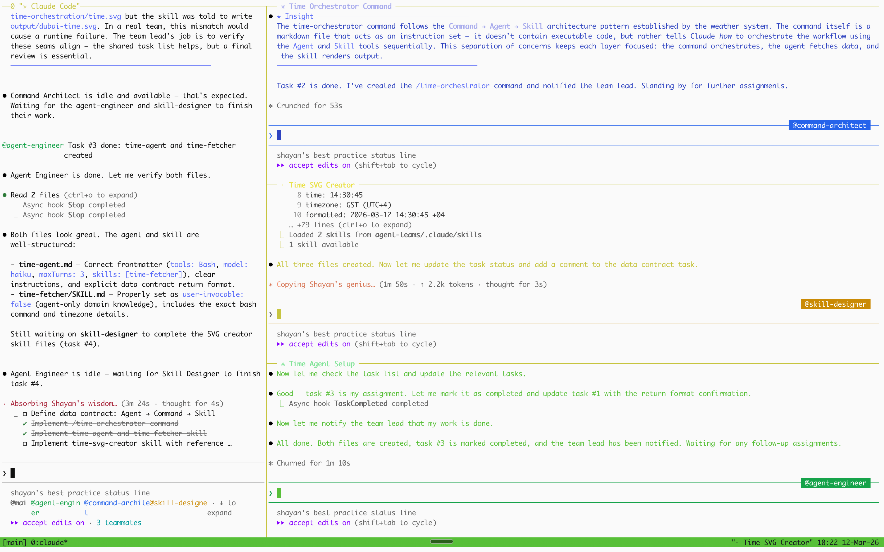 Équipes d'agents en action — mode panneaux divisés avec tmux